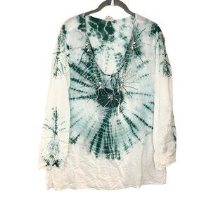 JC Swim by Just Class Green Tie Dye Cover Up Tunic Beaded Embellished Boho Gypsy